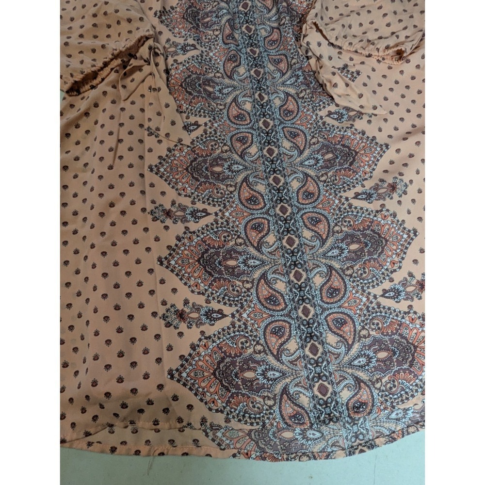 Luxology Boho Peach Paisley Off-the-Shoulder Lined Mini Dress - Size 8 - Picture 9 of 15